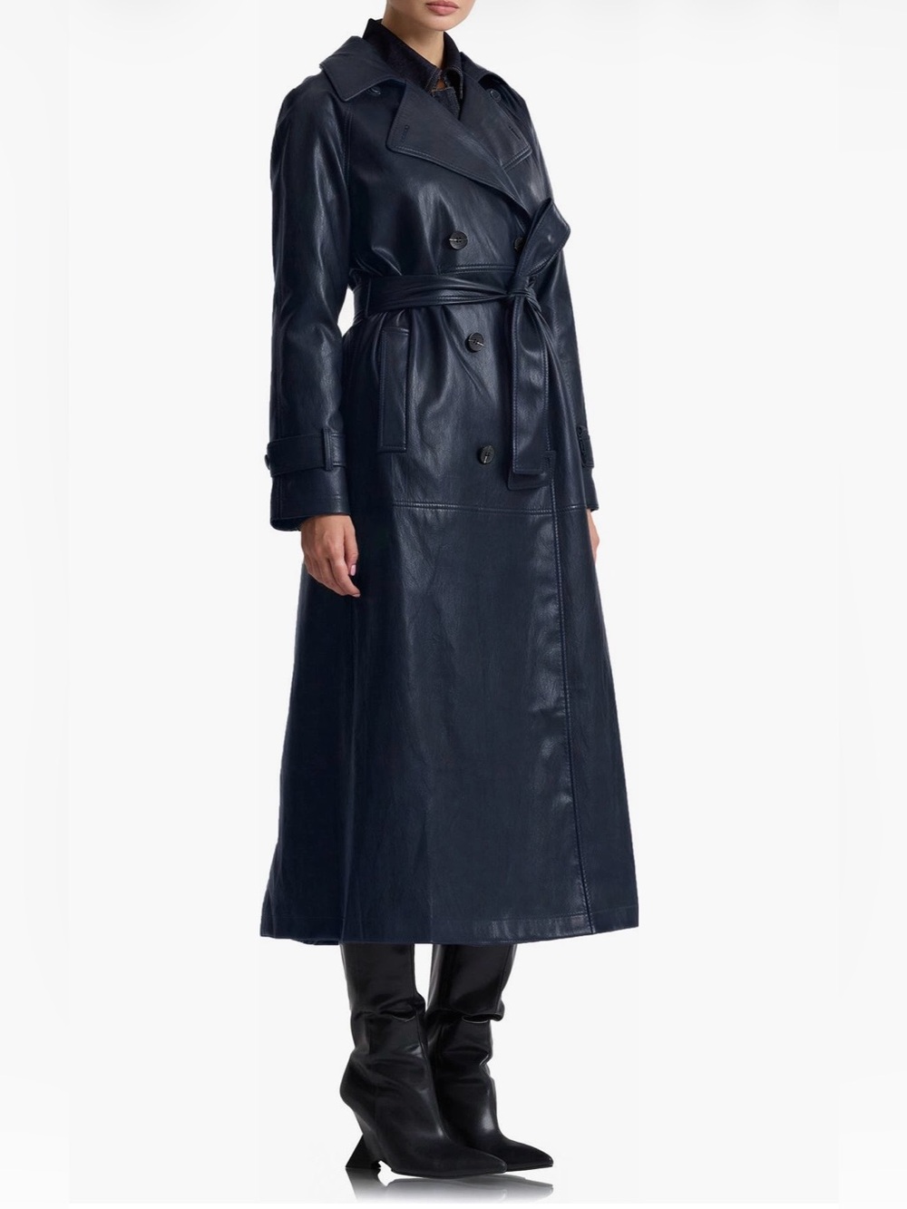 Avec Les Filles Oversized Faux Leather Trench Coat - Midnight - Size: XL - NWT!